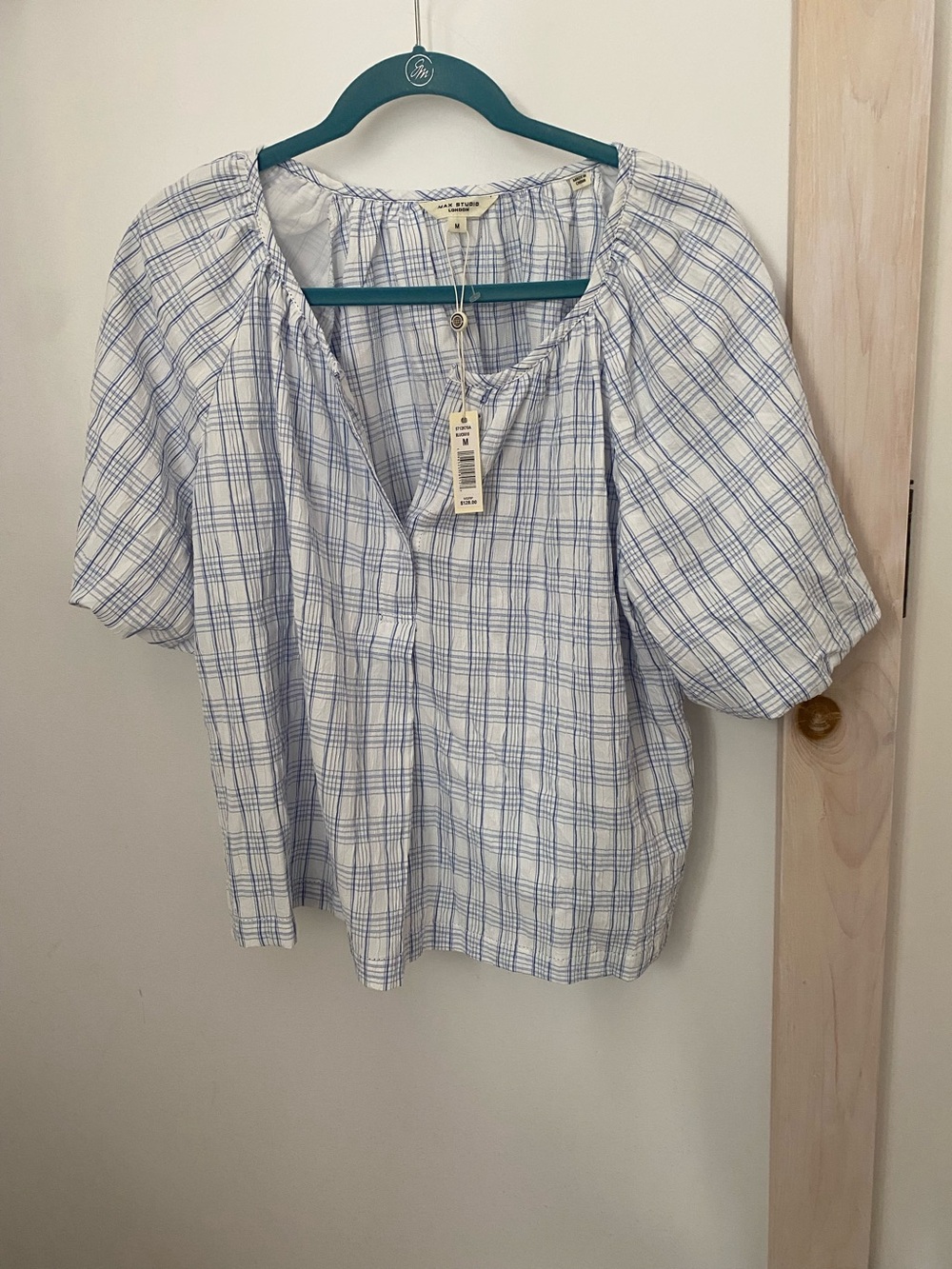 NWT Max Studio Blue Check Blouse / Top Sz. M